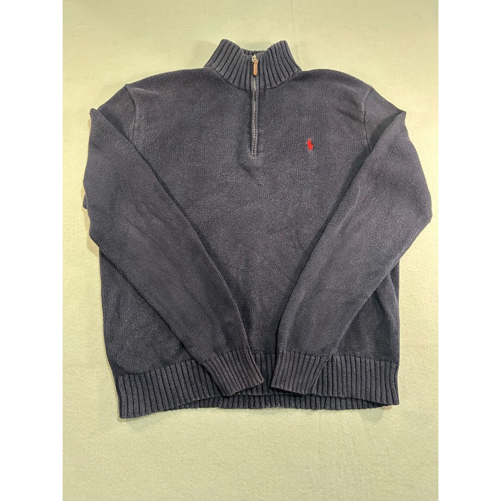 Polo Ralph Lauren Quarter Zip Sweater Mens XL Navy Blue Pima Cotton‎ Knit Pony